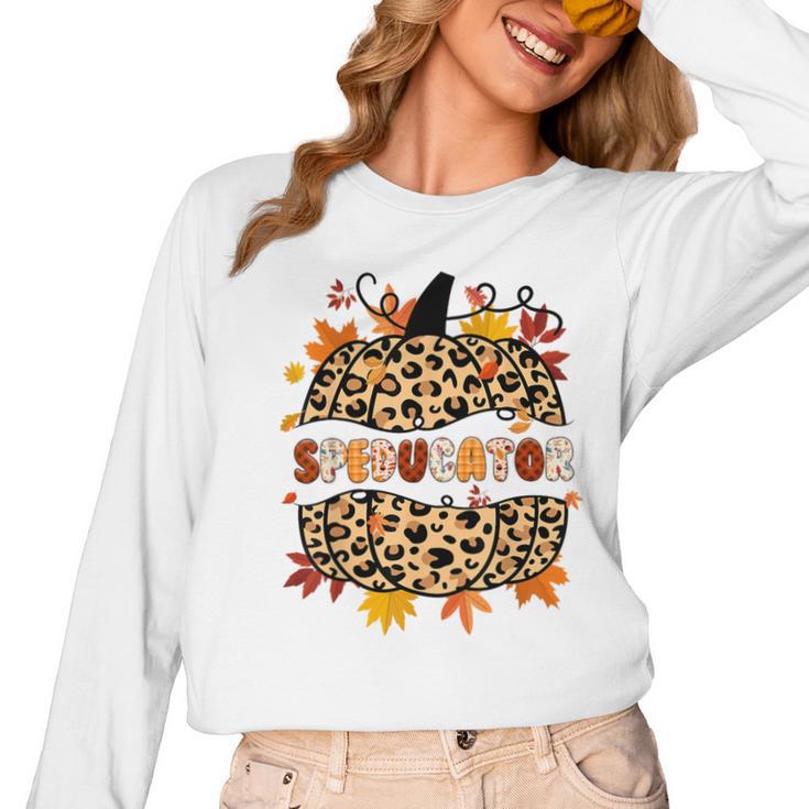 Autumn Fall SPED ED Teacher Thankful Grateful Pumpkin Retro Women Long Sleeve T-Shirt
