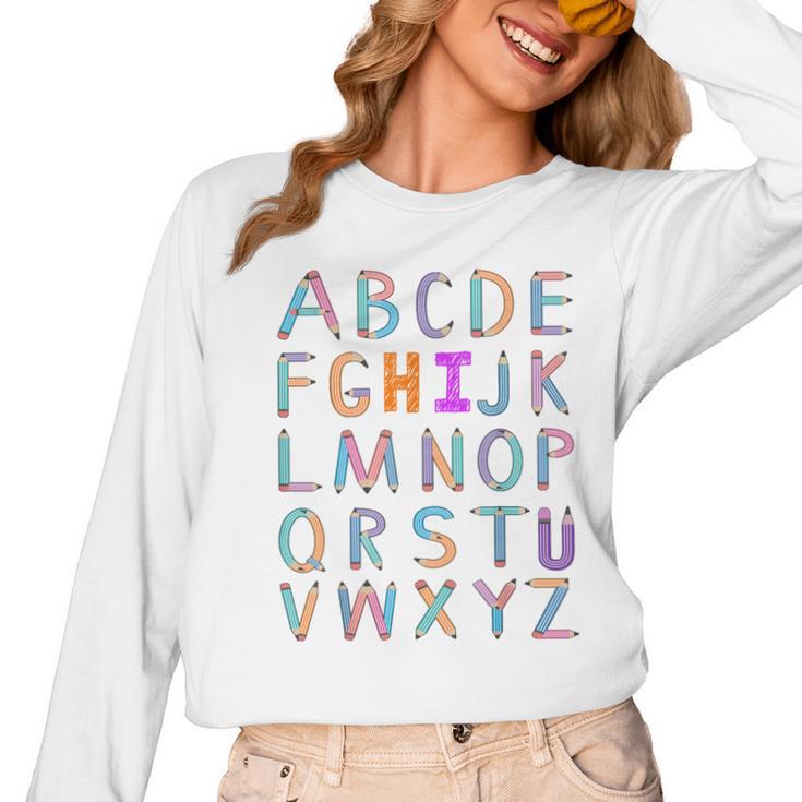 Back To School Kindergarten Alphabet ABC Teacher Women Kids Women Long Sleeve T-Shirt