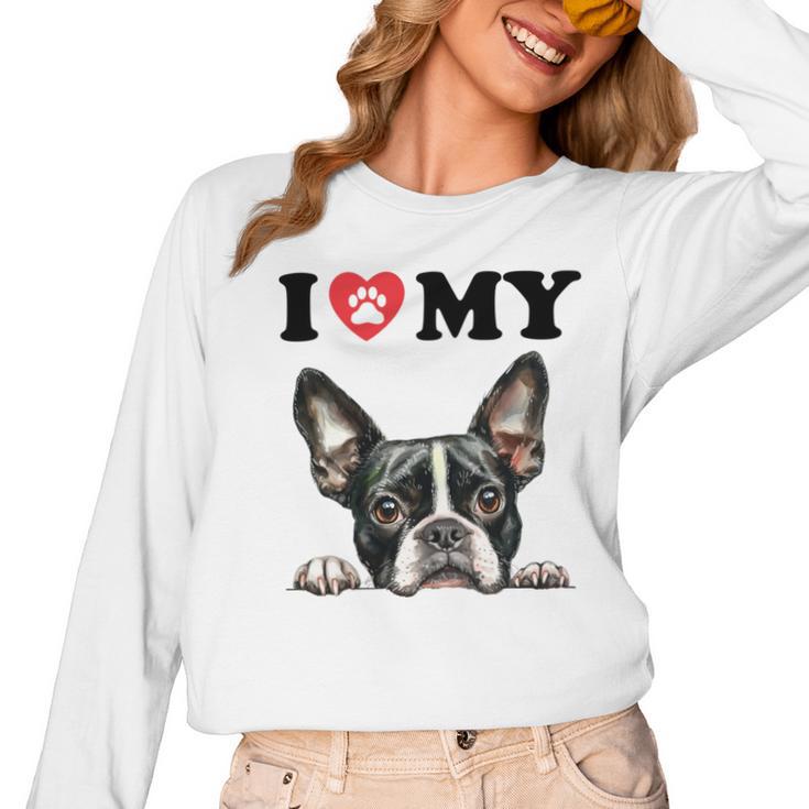 Boston Terrier I Heart My Dog Dog Lover Women Long Sleeve T-Shirt