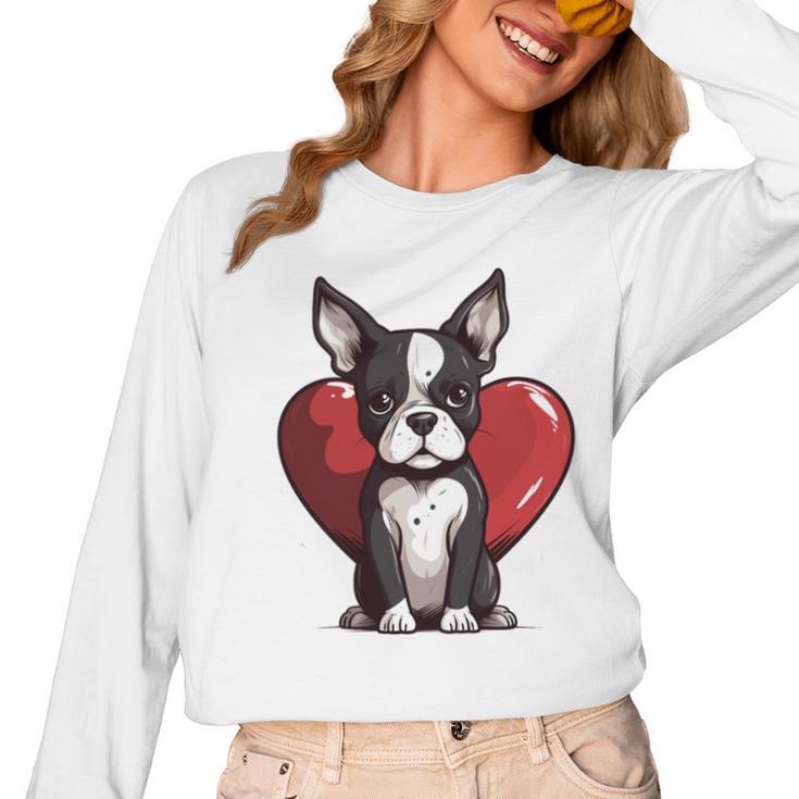 Boston Terrier Mom Dad Bostie Dog Lover Valentines Day Women Long Sleeve T-Shirt