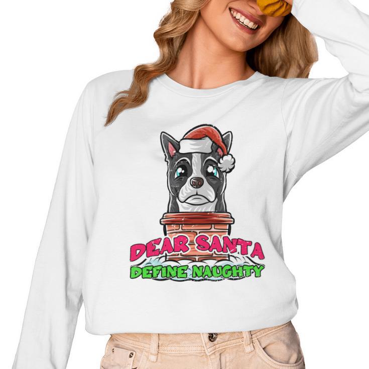 Boston Terrier Santa Claus Christmas Dog Women Long Sleeve T-Shirt