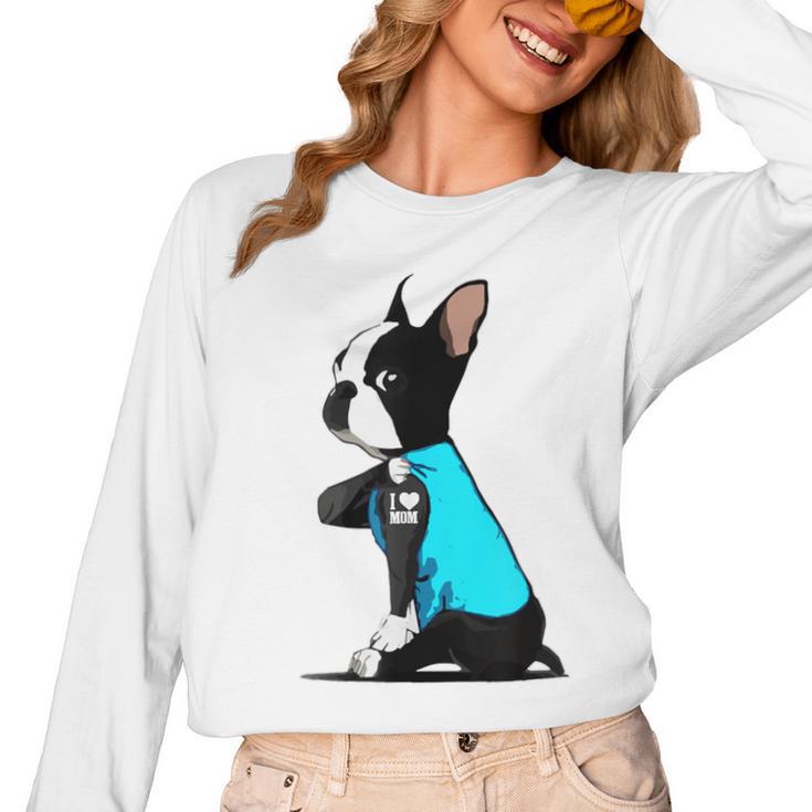Boston Terrier Tattoos I Love Mom Women Long Sleeve T-Shirt