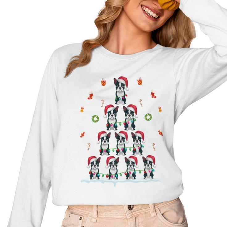 Boston Terrier Xmas Tree Lights For Men Women Boston Terrier Women Long Sleeve T-Shirt