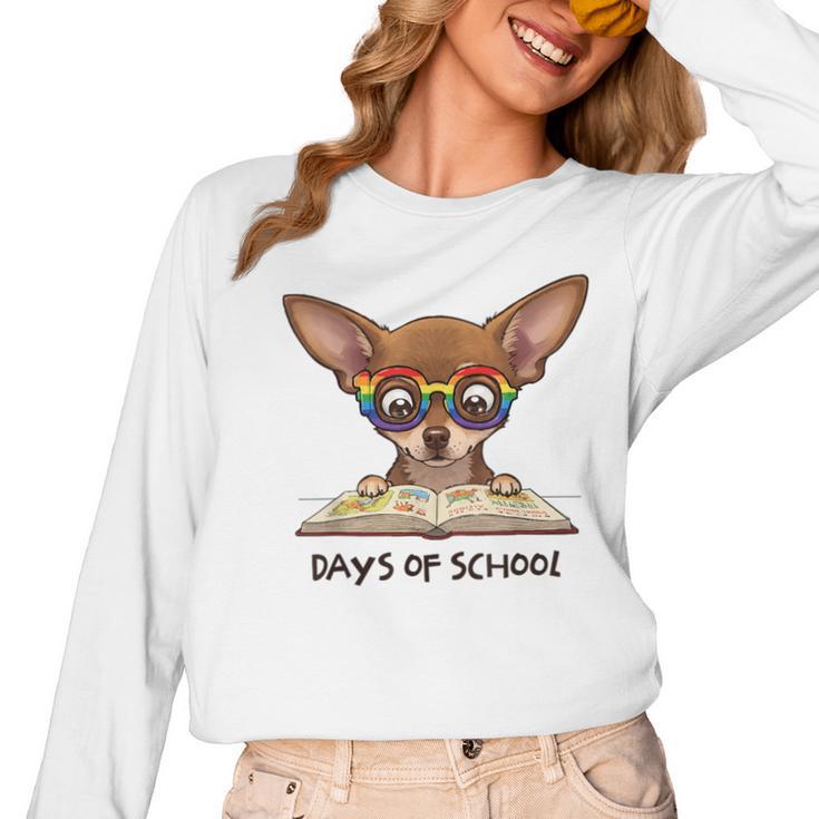 Chihuahua 100 Days Of School Rainbow Glasses Teacher Women Long Sleeve T-Shirt