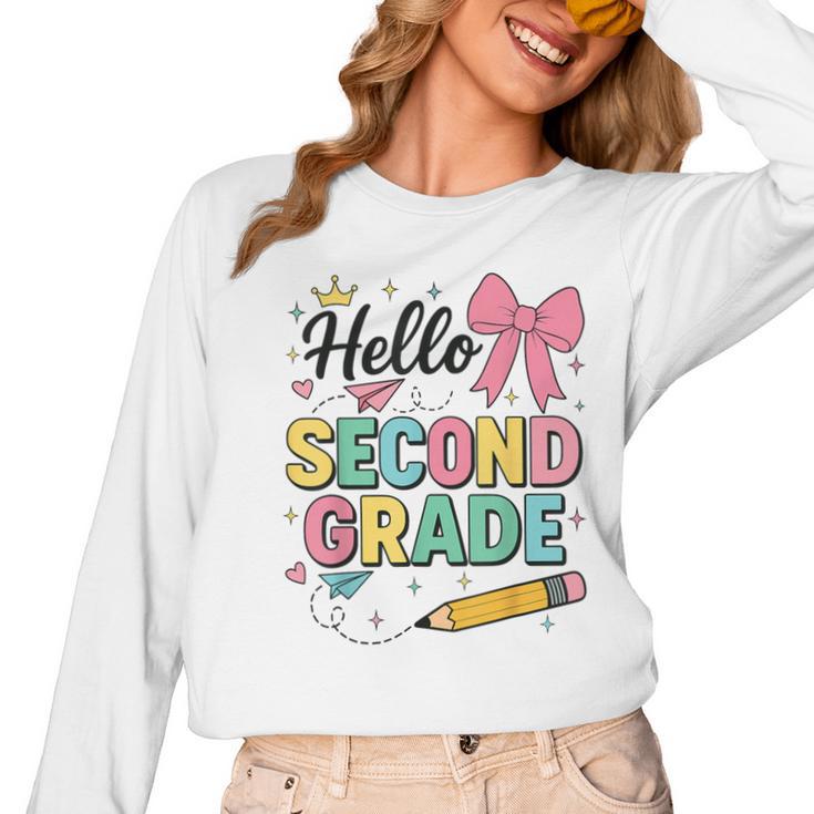 Cute Hello Second Grade Back To School Coquette Teacher Girl Women Long Sleeve T-Shirt