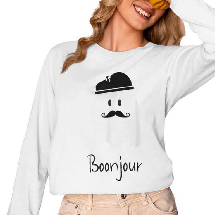 French Teacher Halloween Bonjour Ghost Women Long Sleeve T-Shirt