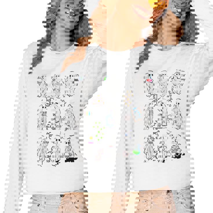 Ghost Science Teacher Chemistry Laboratory Halloween Costume Women Long Sleeve T-Shirt