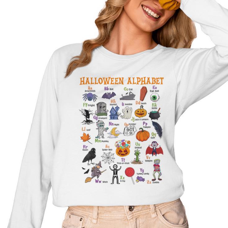 Halloween Alphabet ABCs Learning Kindergarten Teacher Women Long Sleeve T-Shirt