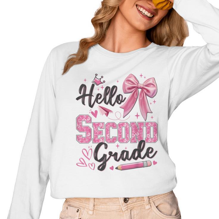 Hello Second Grade First Day Of School Coquette Teacher Girl Women Long Sleeve T-Shirt