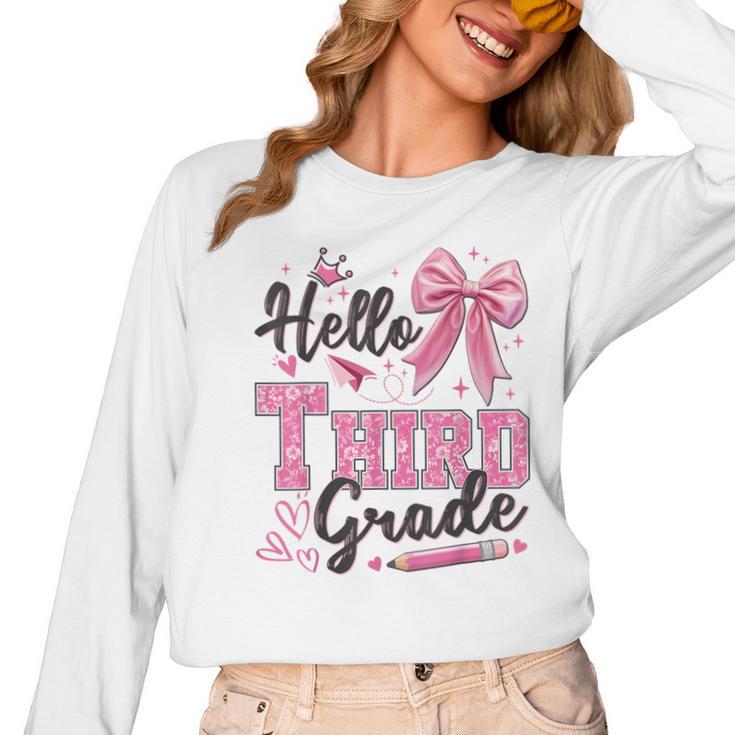 Hello Third Grade First Day Of School Coquette Teacher Girl Women Long Sleeve T-Shirt