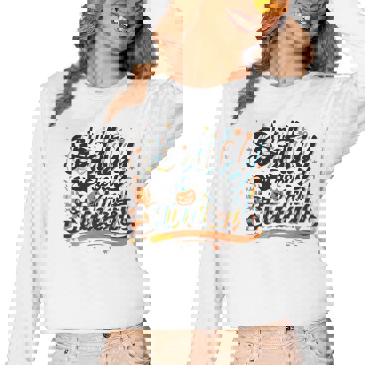 I&#x27;m Batty About My Students Watercolor Bat Teacher Halloween Women Long Sleeve T-Shirt