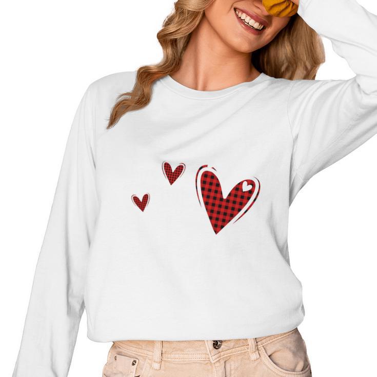 Kindergarten Has My Heart Buffalo Print Teacher Valentine Women Long Sleeve T-Shirt