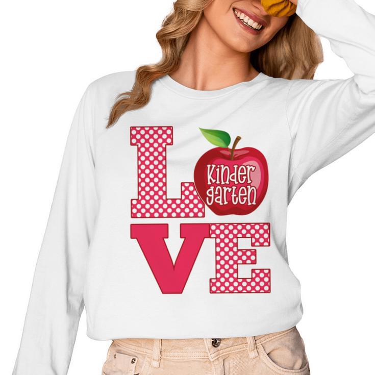 Love Kindergarten Cute Apple School Teacher Women Long Sleeve T-Shirt, trending gift Love Kindergarten Cute Apple School Teacher Women Long Sleeve T-Shirt, trending gift