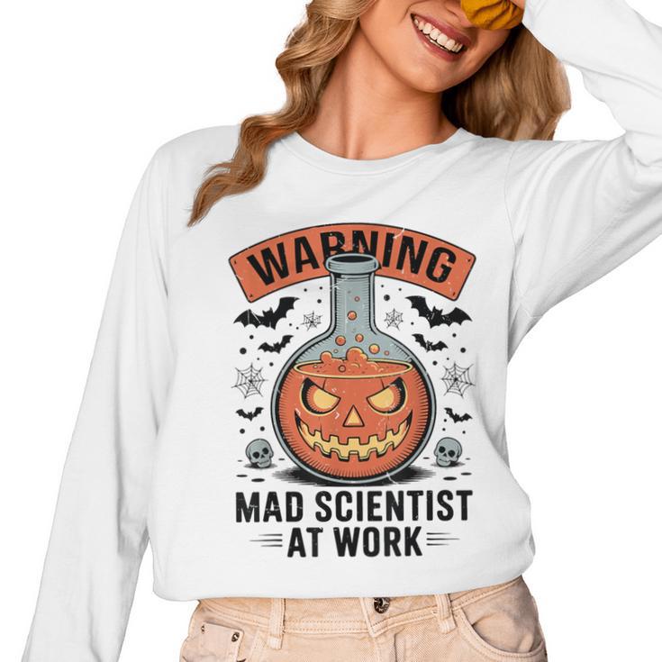 Mad Scientist Pumpkin Science Teacher Halloween Costume Kids Women Long Sleeve T-Shirt