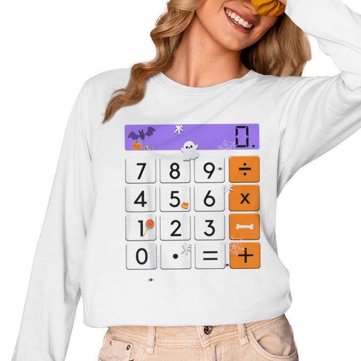Math Teacher Halloween Costume Calculator Math Pun Women Long Sleeve T-Shirt