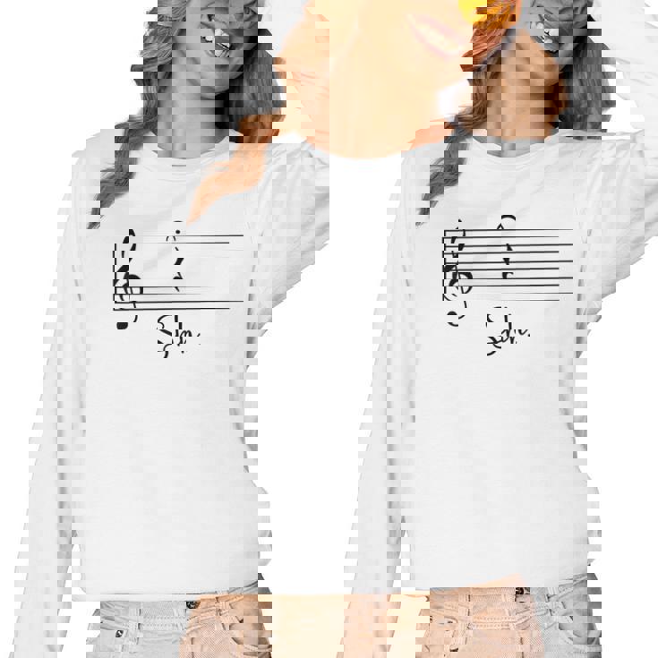 Music Notes Shirt Shh Quarter Fermata Teacher Women Long Sleeve T-Shirt