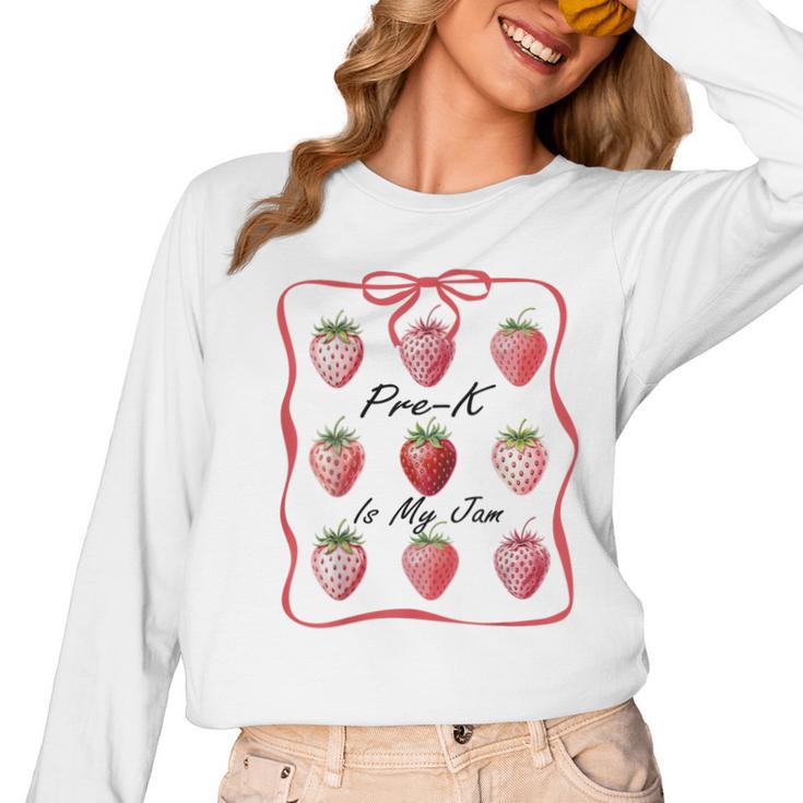 Pre K Is My Jam Teacher Team Crew Preschool Cute Strawberry Women Long Sleeve T-Shirt