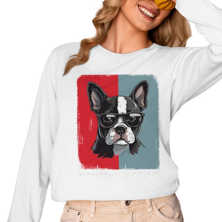 Retro Boston Terrier Dog Lover Bostie Mom Dad Dog Owner Women Long Sleeve T-Shirt