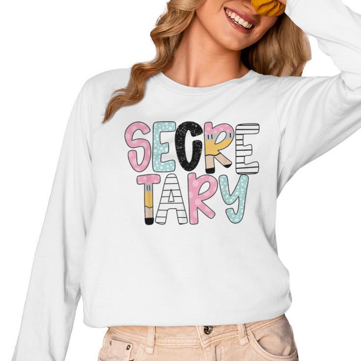 Retro Secretary Back To School Teacher Appreciation Women Long Sleeve T-Shirt