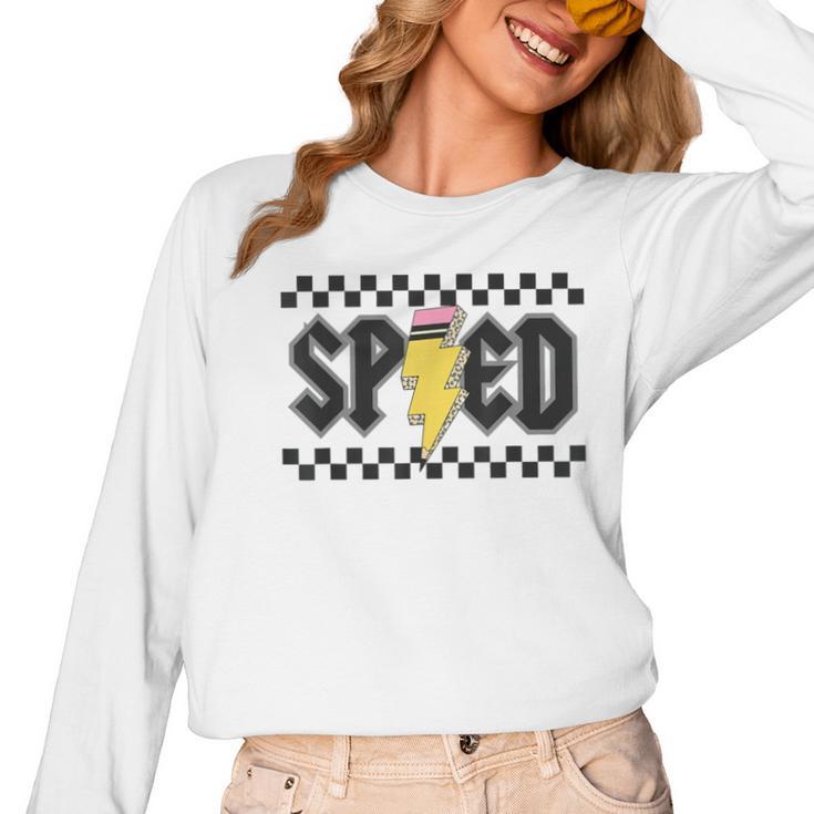 Retro SPED Teacher Pencil Lightning Bolt Back To School Women Long Sleeve T-Shirt