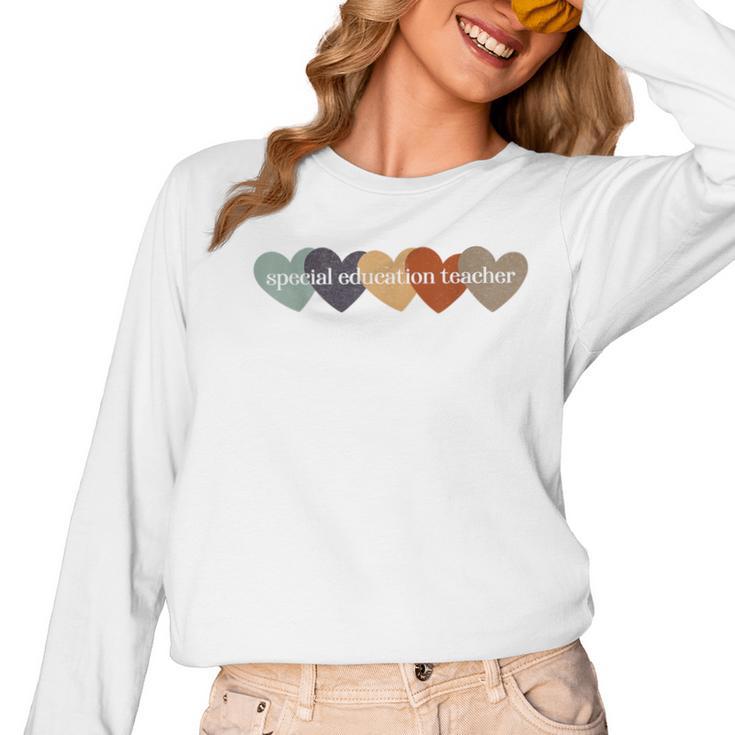 Special Education Teacher Heart Back To School Teach Rainbow Men Women Girls Kids Women Long Sleeve T-Shirt