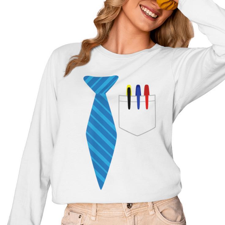 Teacher Tie & Pocket Protector Costume School Women Long Sleeve T-Shirt, trending gift