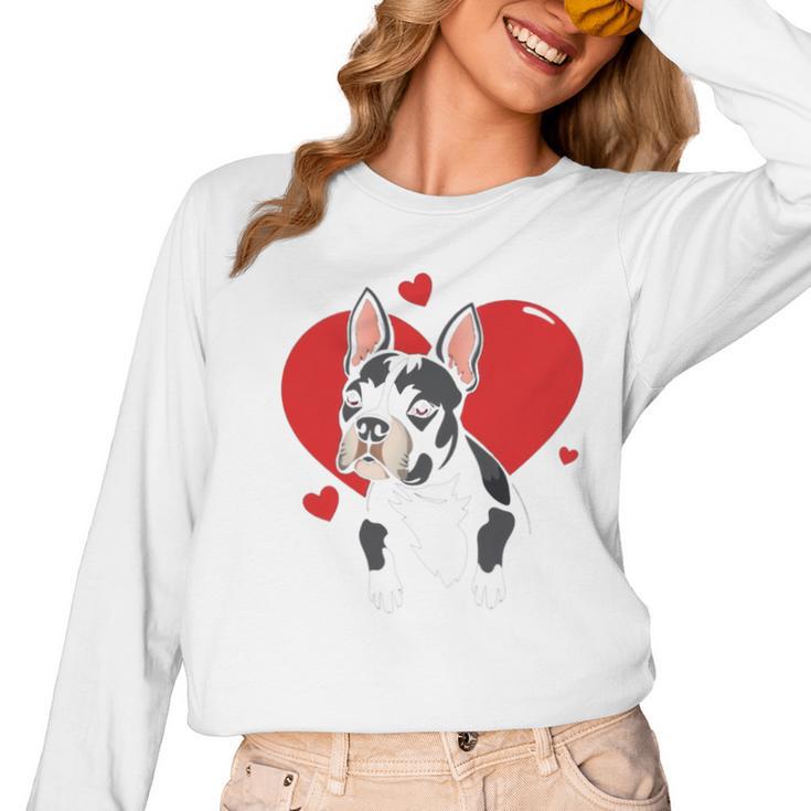 Valentine's Day Boston Terrier Heart Women Long Sleeve T-Shirt
