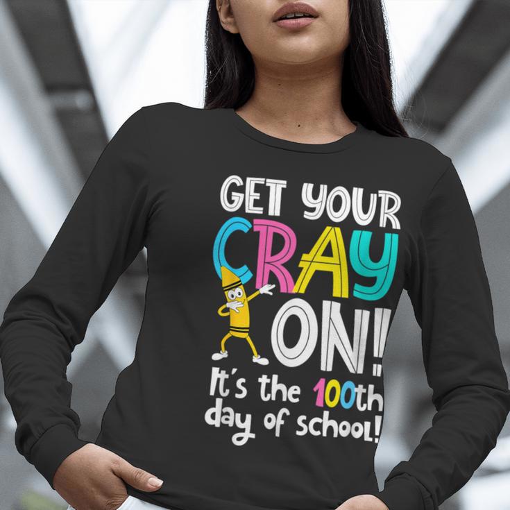 100th Day Of School Get Your Cray On Teacher Women Long Sleeve T-Shirt, funny gift 100th Day Of School Get Your Cray On Teacher Women Long Sleeve T-Shirt, funny gift