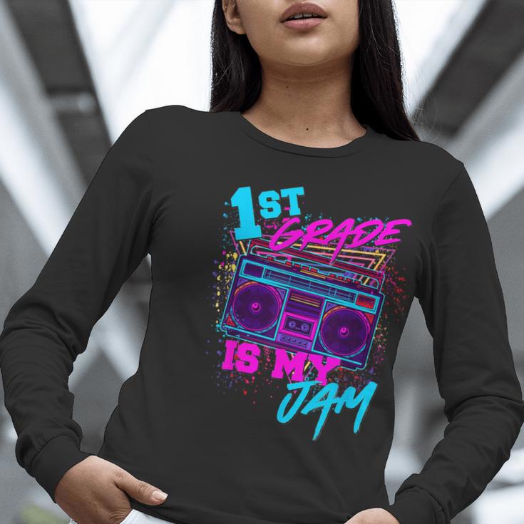 1st Grade Is My Jam Vintage 80s 80's Teacher Student Retro Women Long Sleeve T-Shirt, funny gift