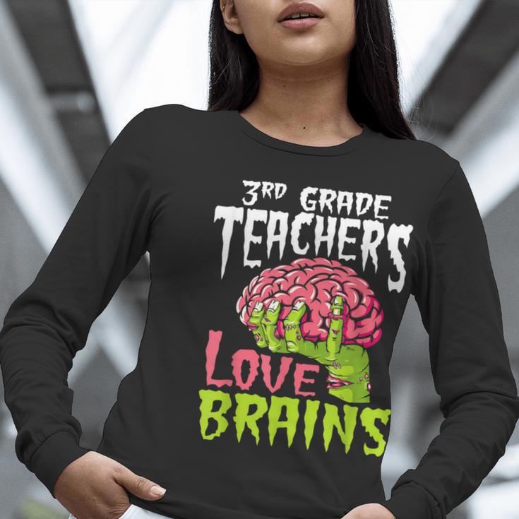 3rd Grade Teachers Love Brains Zombie Teacher Halloween Women Long Sleeve T-Shirt, funny gift