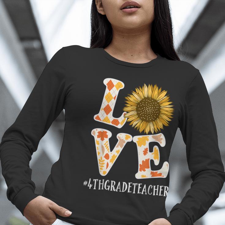 4th Grade Teacher Love Autumn Fall Sunflower Appreciation Women Long Sleeve T-Shirt, 4th Grade Teacher Shirts, funny gift