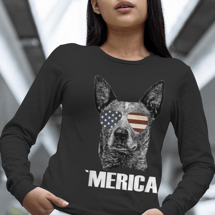 4th July Blue Heeler Dog Merica Patriotic USA Flag Cute Women Long Sleeve T-Shirt, funny gift