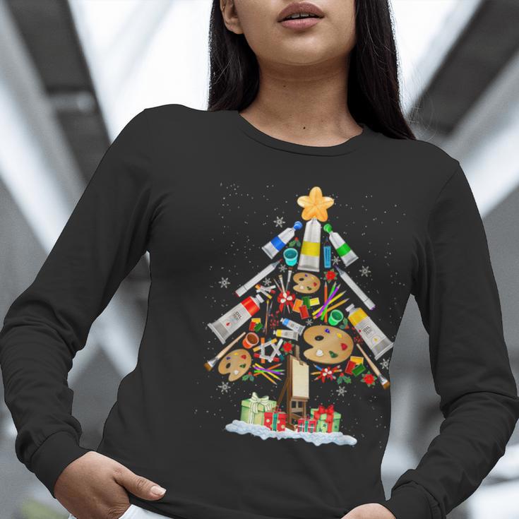 Art Christmas Tree Merry Christmas Artist Art Teacher Women Long Sleeve T-Shirt, funny gift Art Christmas Tree Merry Christmas Artist Art Teacher Women Long Sleeve T-Shirt, funny gift