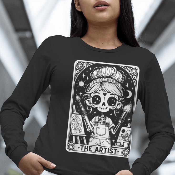 Artist Tarot Card Skeleton Painter Art Teacher Witchy Women Long Sleeve T-Shirt, funny gift