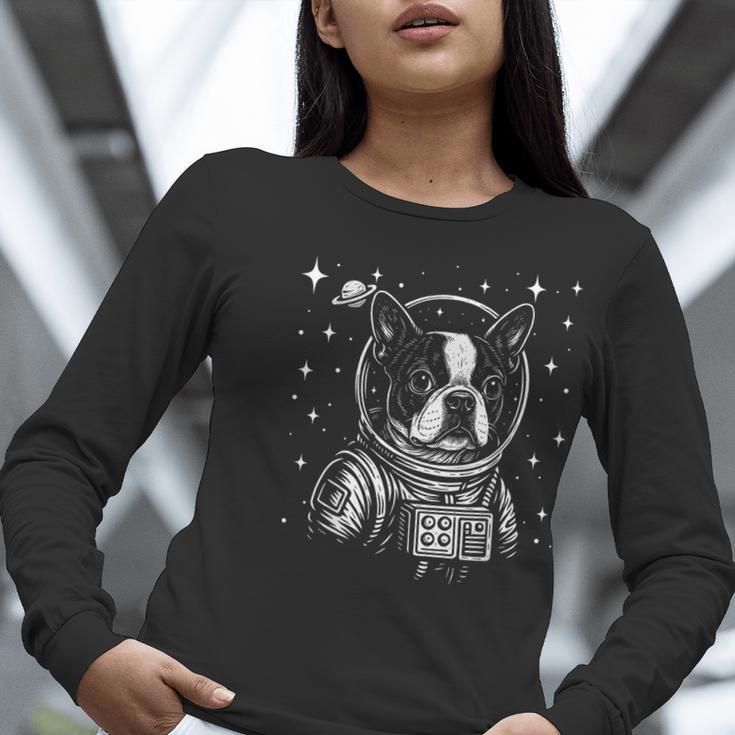 Astronaut Boston Terrier Space Galaxy Dog Lovers Women Long Sleeve T-Shirt, funny gift