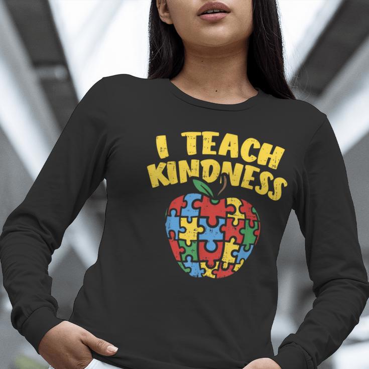 Autism Teacher Shirt I Teach Kindness Apple Puzzle Awareness Women Long Sleeve T-Shirt, funny gift