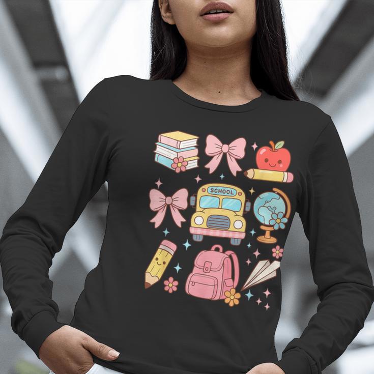 Back To School Coquette Teacher Women Girl Kindergarten PreK Women Long Sleeve T-Shirt, funny gift Back To School Coquette Teacher Women Girl Kindergarten PreK Women Long Sleeve T-Shirt, funny gift