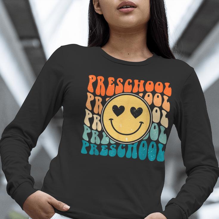 Back To School Groovy Smile Preschool Teachers Students Kids Women Long Sleeve T-Shirt, funny gift