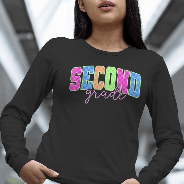 Back To School Neon Checkered Second Grade Colorful Teacher Women Long Sleeve T-Shirt, funny gift Back To School Neon Checkered Second Grade Colorful Teacher Women Long Sleeve T-Shirt, funny gift