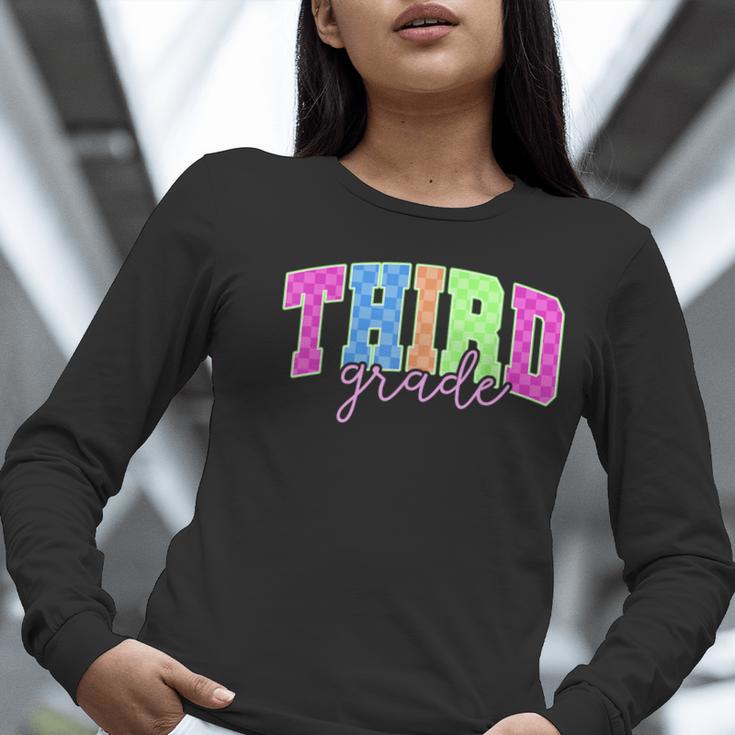 Back To School Neon Checkered Third Grade Colorful Teacher Women Long Sleeve T-Shirt, funny gift Back To School Neon Checkered Third Grade Colorful Teacher Women Long Sleeve T-Shirt, funny gift