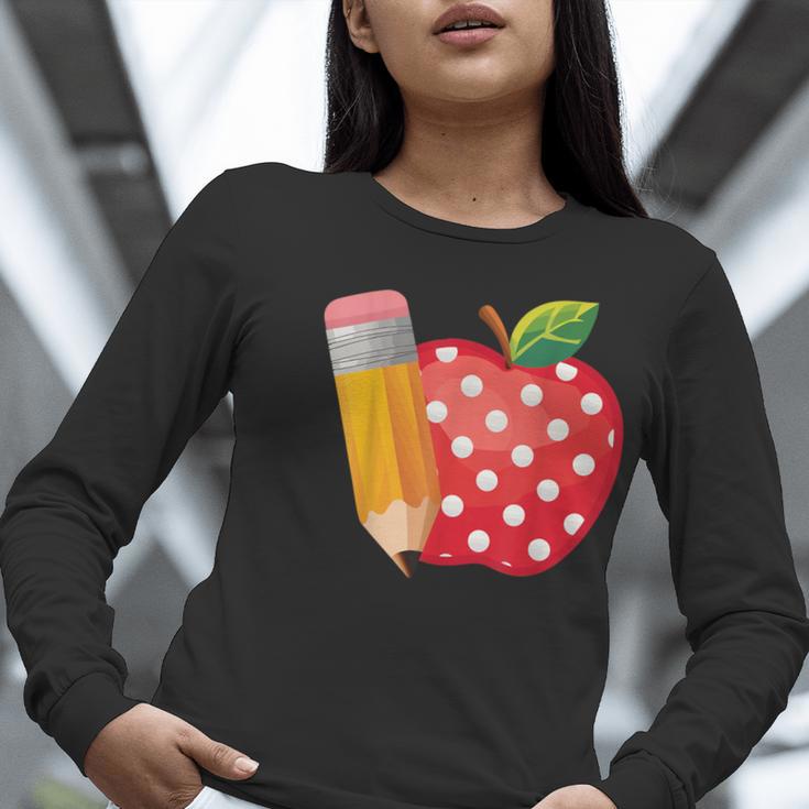 Back To School Pencil And Apple Teacher Student Women Long Sleeve T-Shirt, funny gift