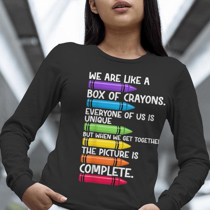 Back To School Teacher We Are Like A Box Of Crayons Women Long Sleeve T-Shirt, funny gift Back To School Teacher We Are Like A Box Of Crayons Women Long Sleeve T-Shirt, funny gift