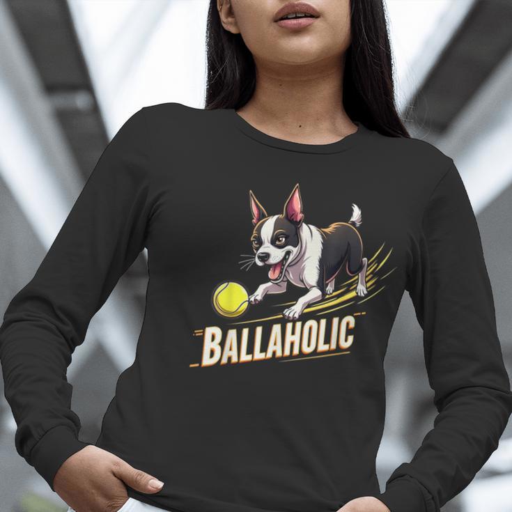 Ballaholic Boston Terrier Dog Chasing Bostie Ball Women Long Sleeve T-Shirt, funny gift