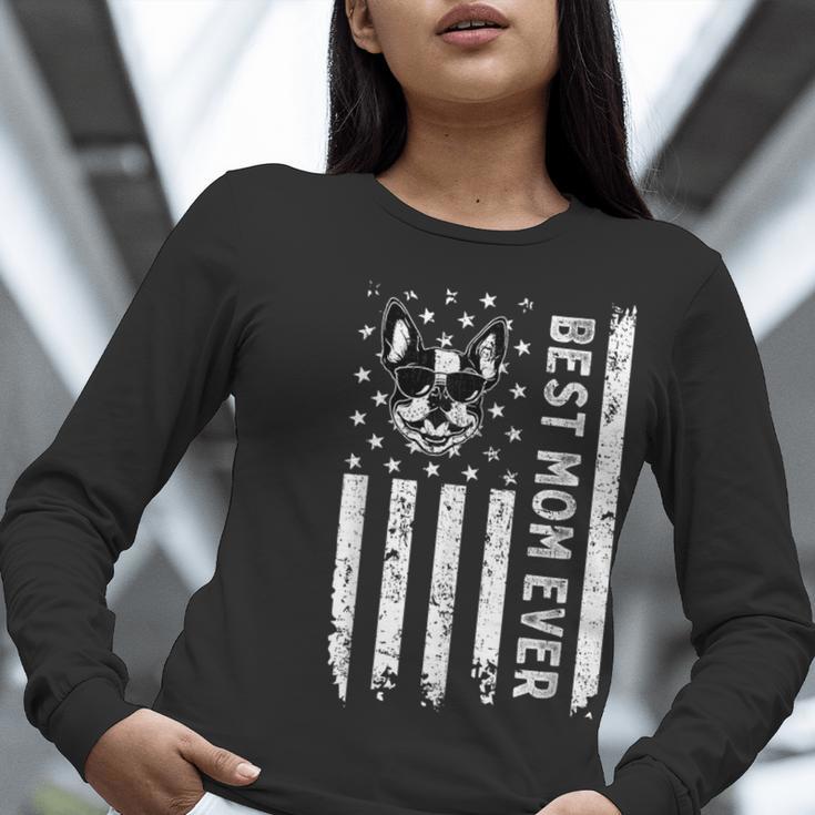 Best Boston Terrier Dog Mom Ever USA Flag For Men Women Kids Women Long Sleeve T-Shirt, Boston Terrier Mom Shirts, funny gift