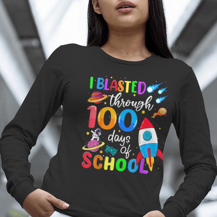 I Blasted Through 100 Days Of School 100th Day Teacher Kids Women Long Sleeve T-Shirt, funny gift