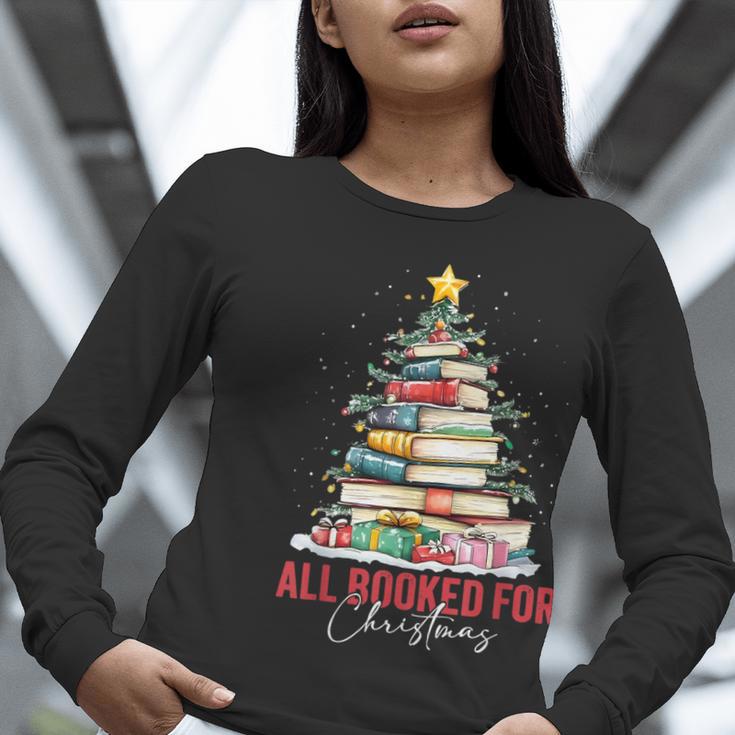All Booked For Christmas Xmas Tree Teacher Holiday Pajamas Women Long Sleeve T-Shirt, funny gift
