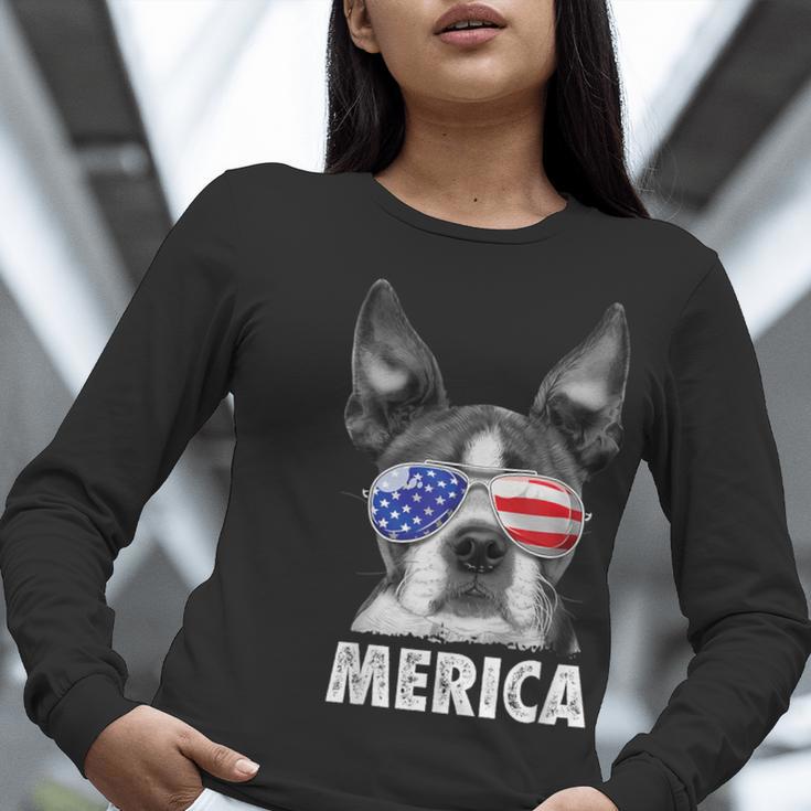 Boston Terrier 4th Of July Merica Men Women USA Flag Vintage Women Long Sleeve T-Shirt, Boston Terrier 4th Of July Shirts, funny gift