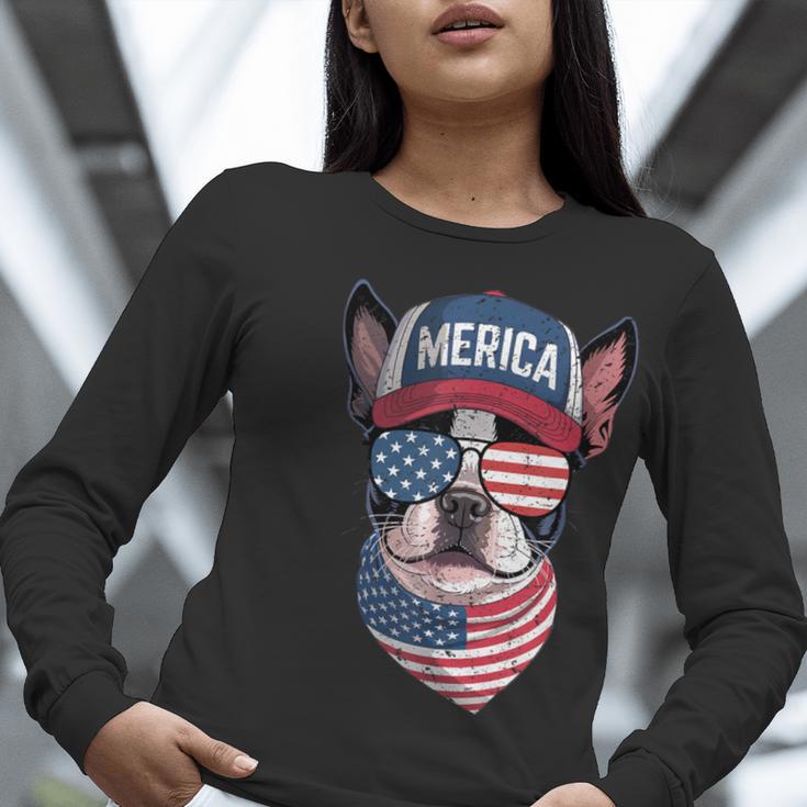 Boston Terrier 4th Of July US Merica Bostie Dog Patriotic For Men Women Kids Women Long Sleeve T-Shirt, Patriotic Boston Terrier Shirts, Boston Terrier 4th Of July Shirts, funny gift