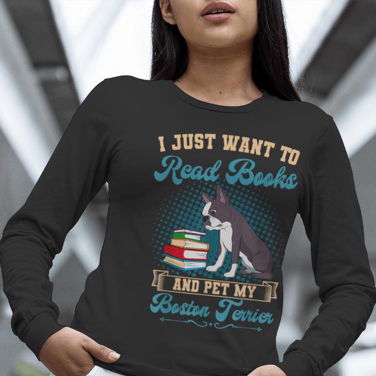 Boston Terrier American Gentleman Bibliophile Book Lover Women Long Sleeve T-Shirt, American Boston Terrier Shirts, funny gift