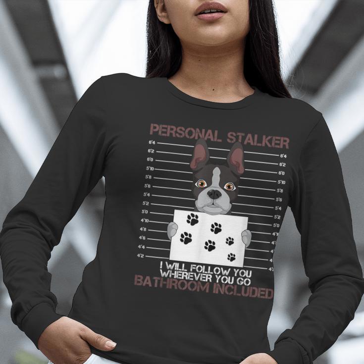 Boston Terrier American Gentleman Personal Stalker Dog Lover Women Long Sleeve T-Shirt, American Boston Terrier Shirts, funny gift